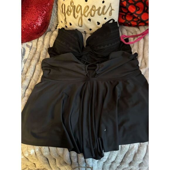 Plus size 2xl gottex skirt bottom w 2 black tankini bathing swim top suit - Picture 2 of 10
